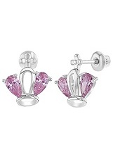 delightful teensy pink princess silver earrings for kids